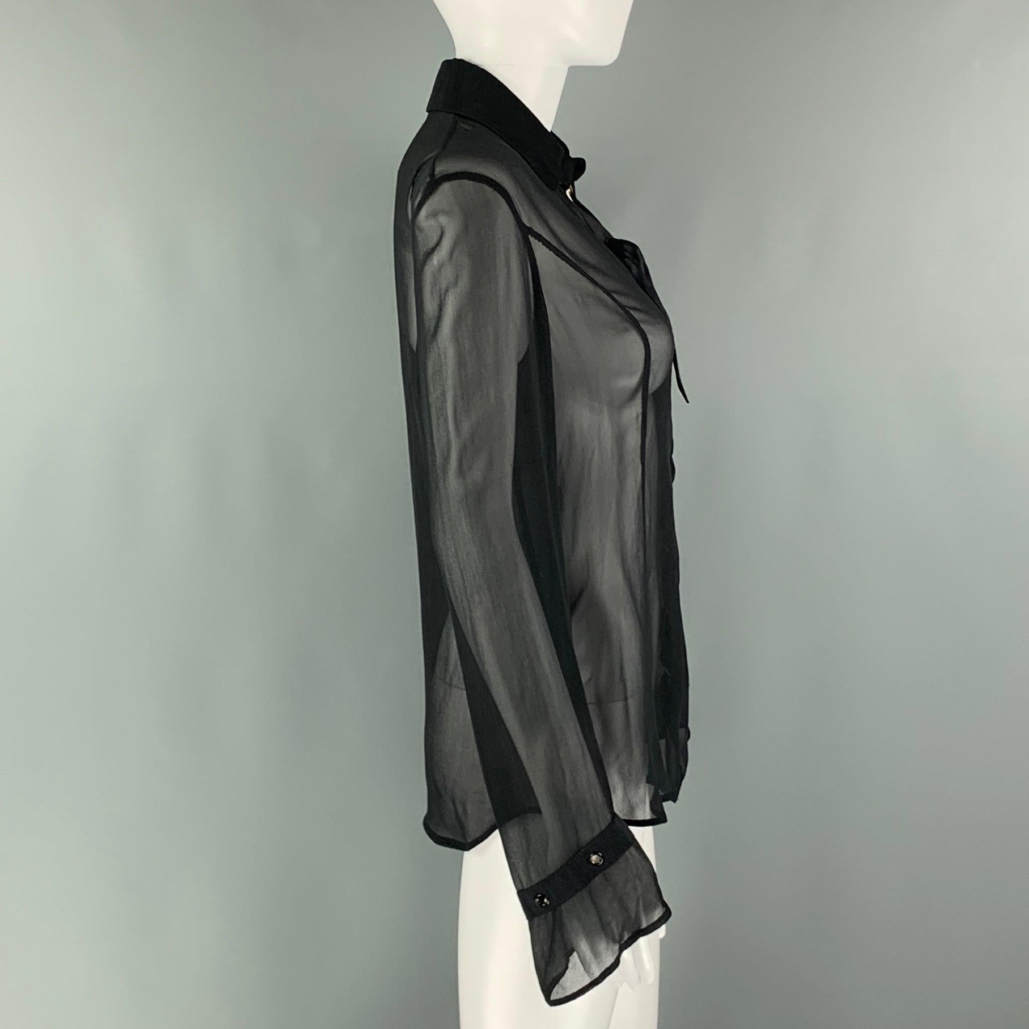 VALENTINO Roma Size 6 Black Silk See Through Laced Blouse In Excellent Condition For Sale In San Francisco, CA
