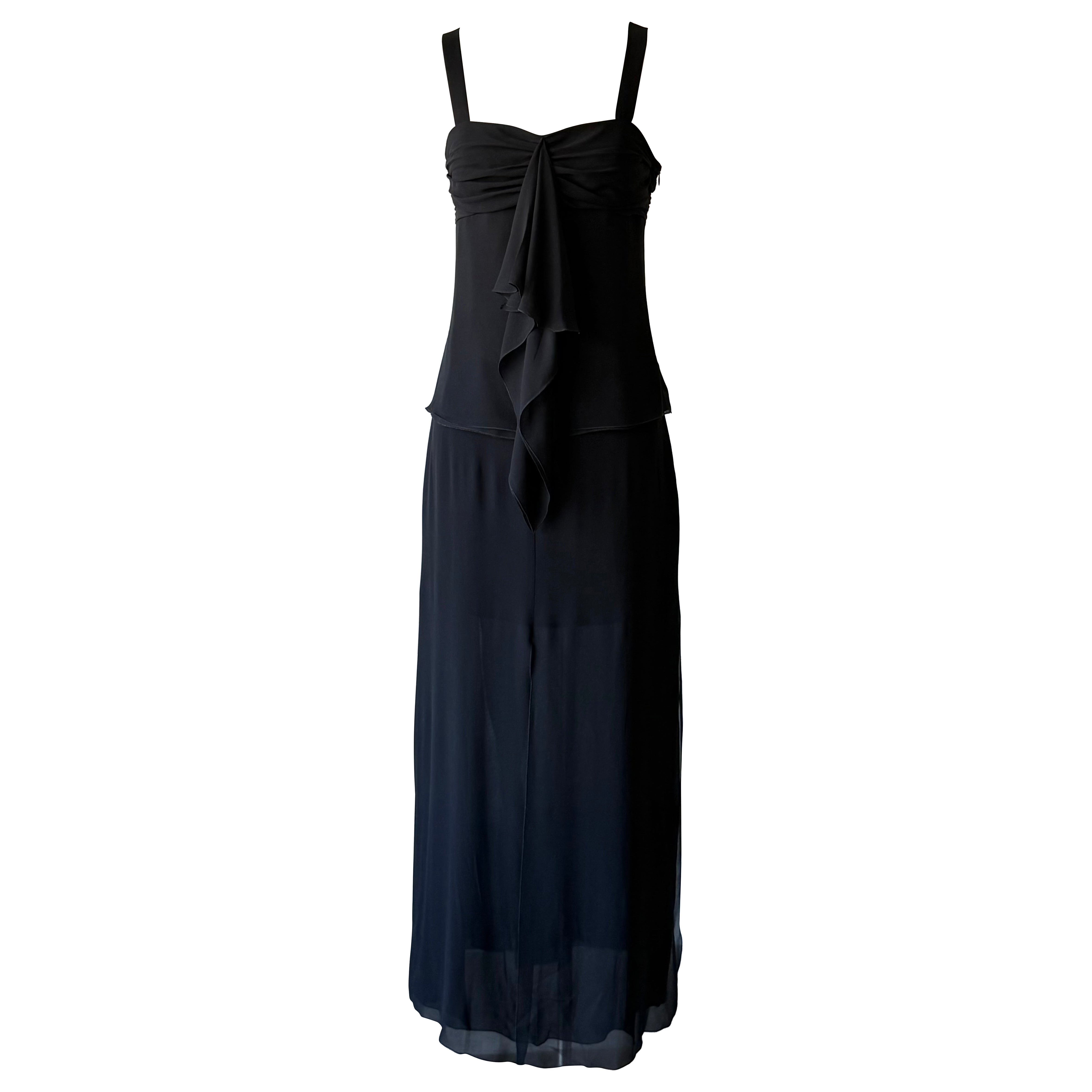 Valentino Roma Frühjahr/Sommer 2003 – Set aus schwarzem Seidenoberteil mit Rüschen und Maxirock