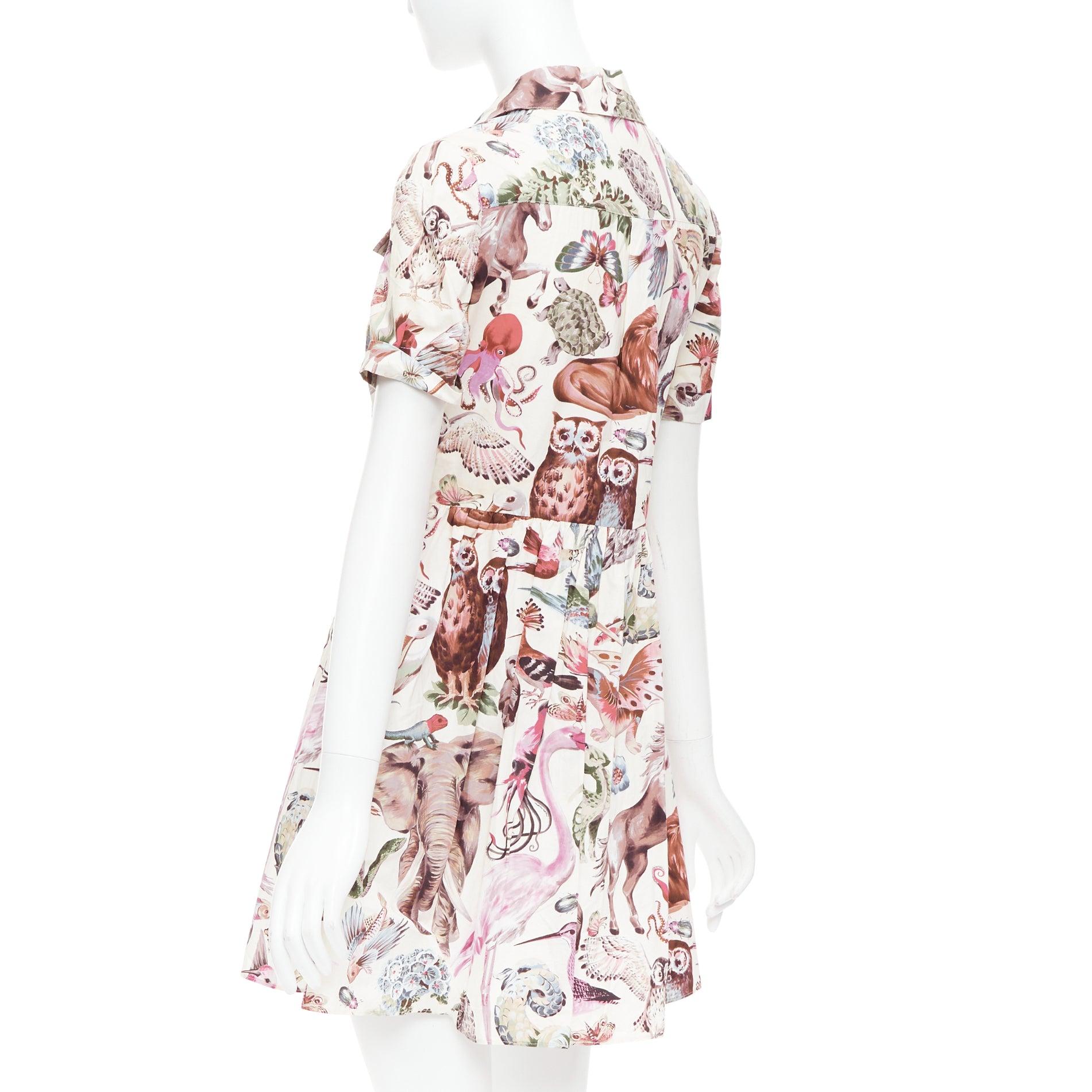 VALENTINO Roman Safari 2015  100% silk cream animal print safari dress Sz4 S For Sale 2