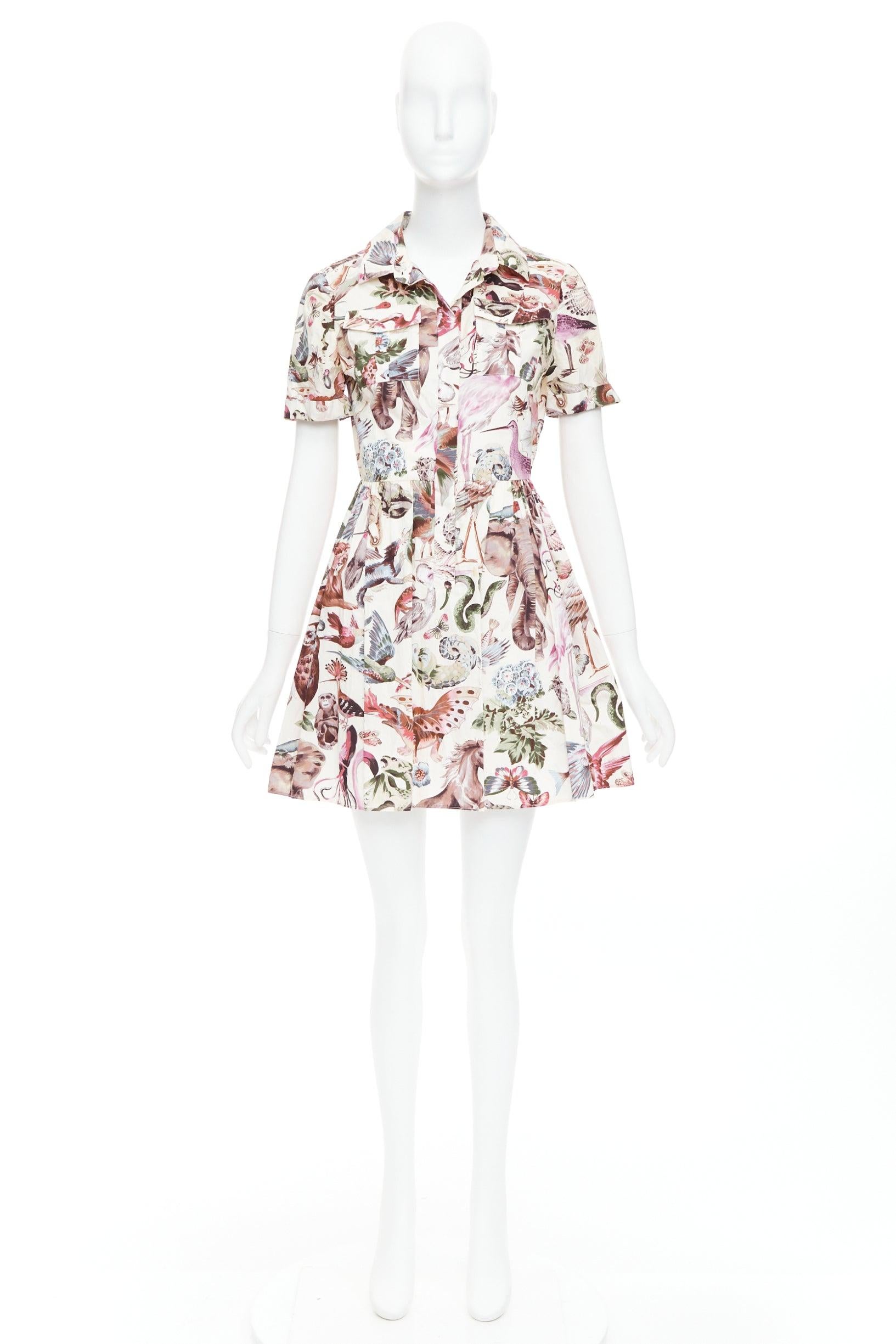 VALENTINO Roman Safari 2015  100% silk cream animal print safari dress Sz4 S For Sale 5