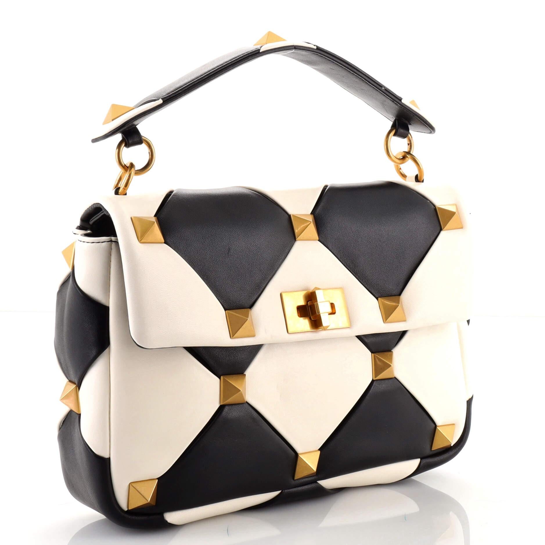 Beige Valentino Roman Stud Flap Bag Quilted Leather Large