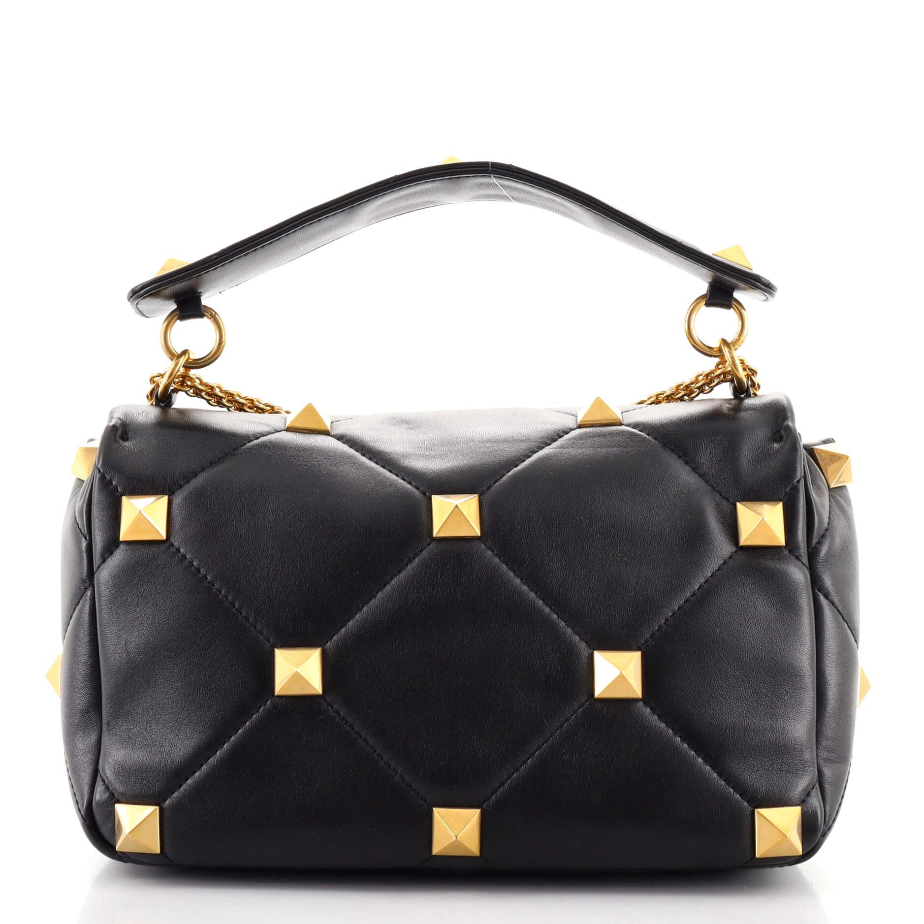 Valentino Roman Stud Flap Bag Quilted Leather Large In Good Condition In NY, NY