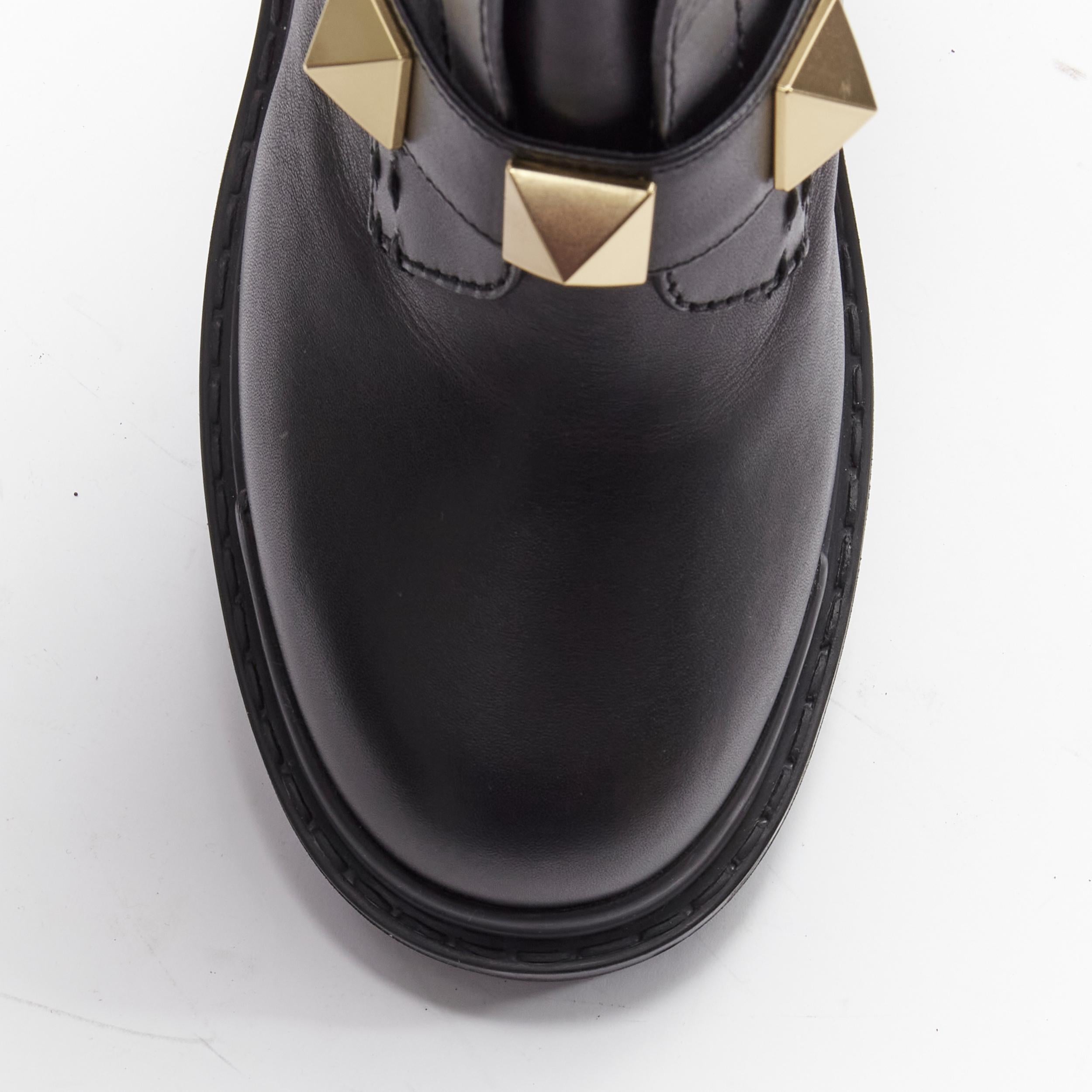 VALENTINO Roman Stud gold tone black leather chunky lug sole platform boots EU38 3