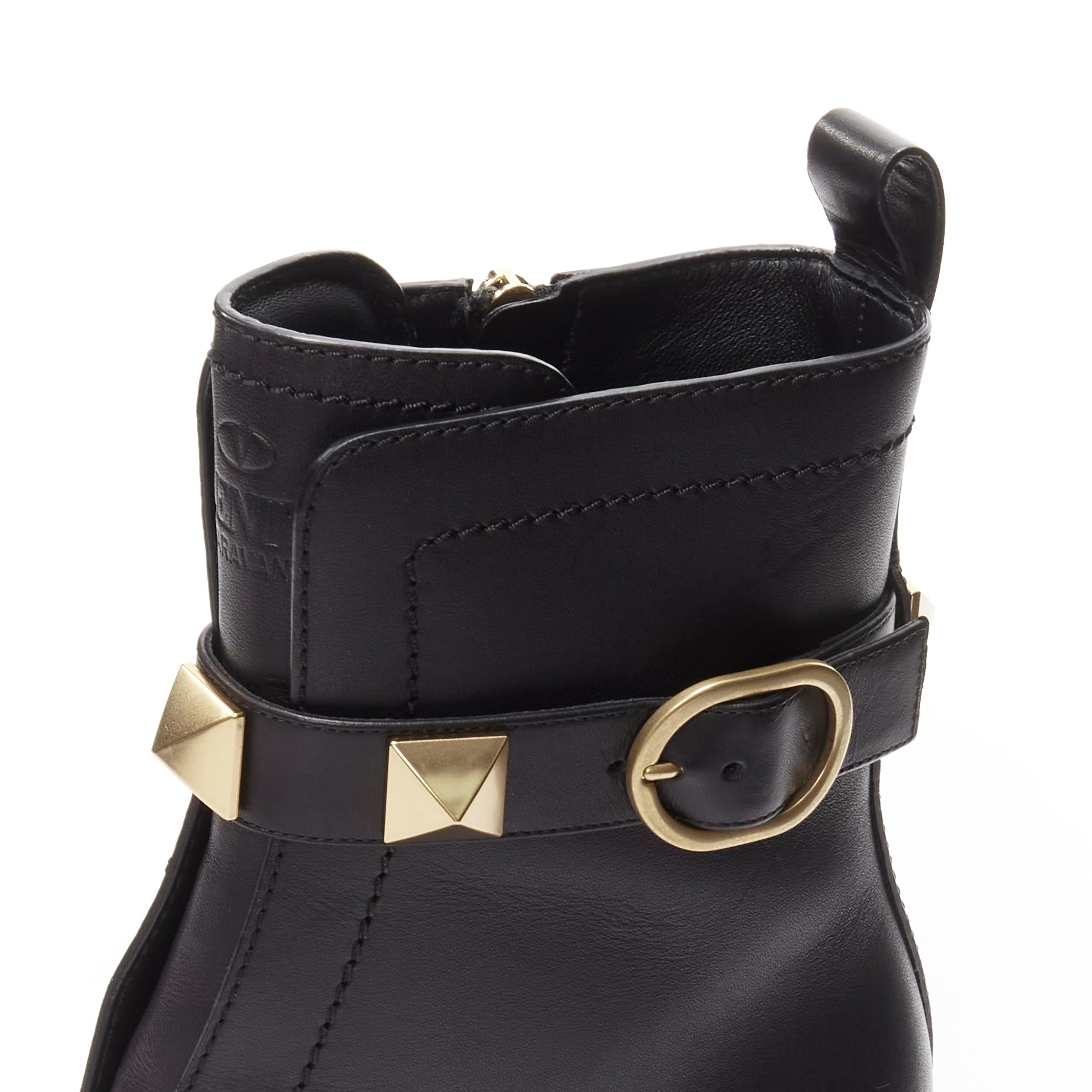 VALENTINO Roman Stud gold tone black leather chunky lug sole platform boots EU38 5