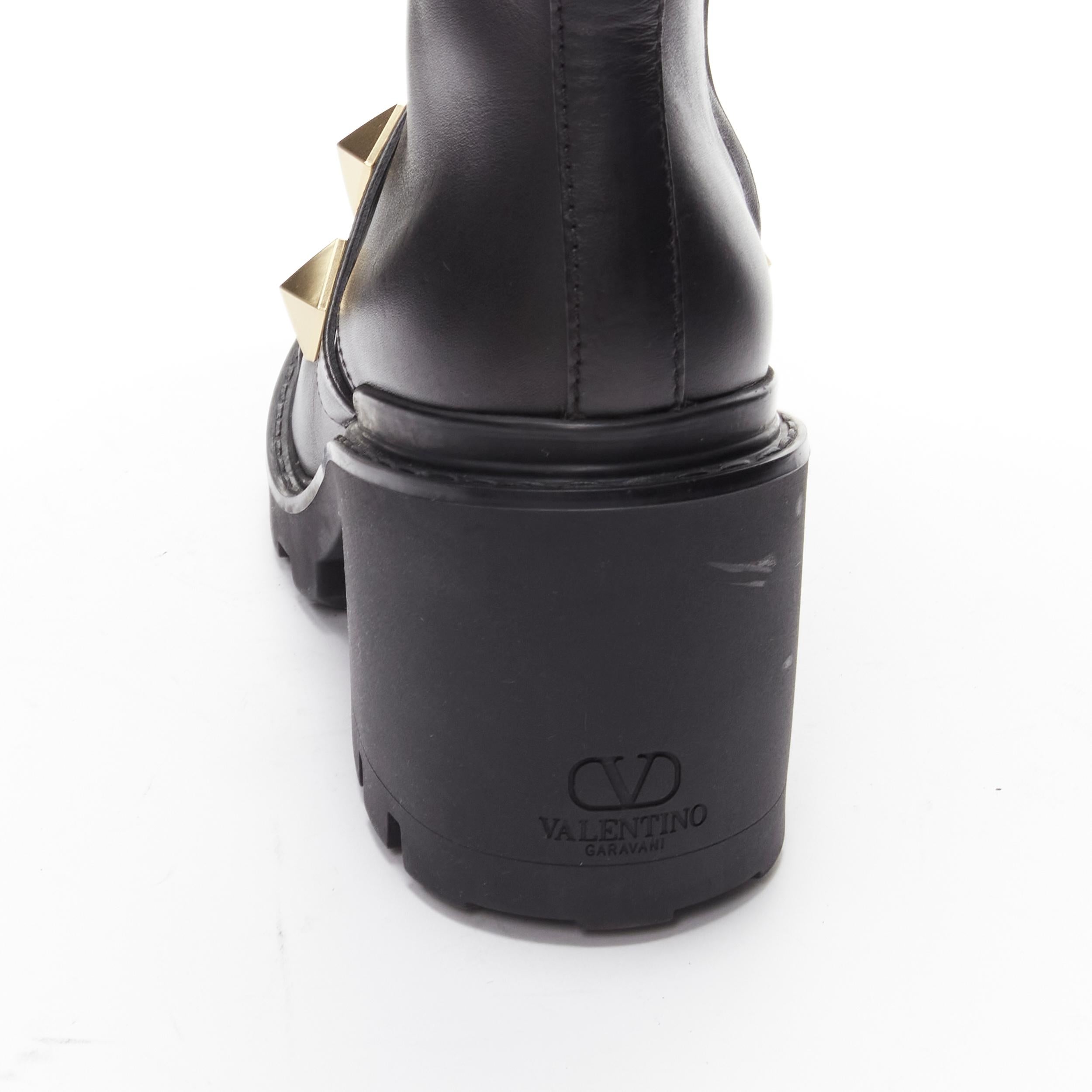 VALENTINO Roman Stud gold tone black leather chunky lug sole platform boots EU38 6