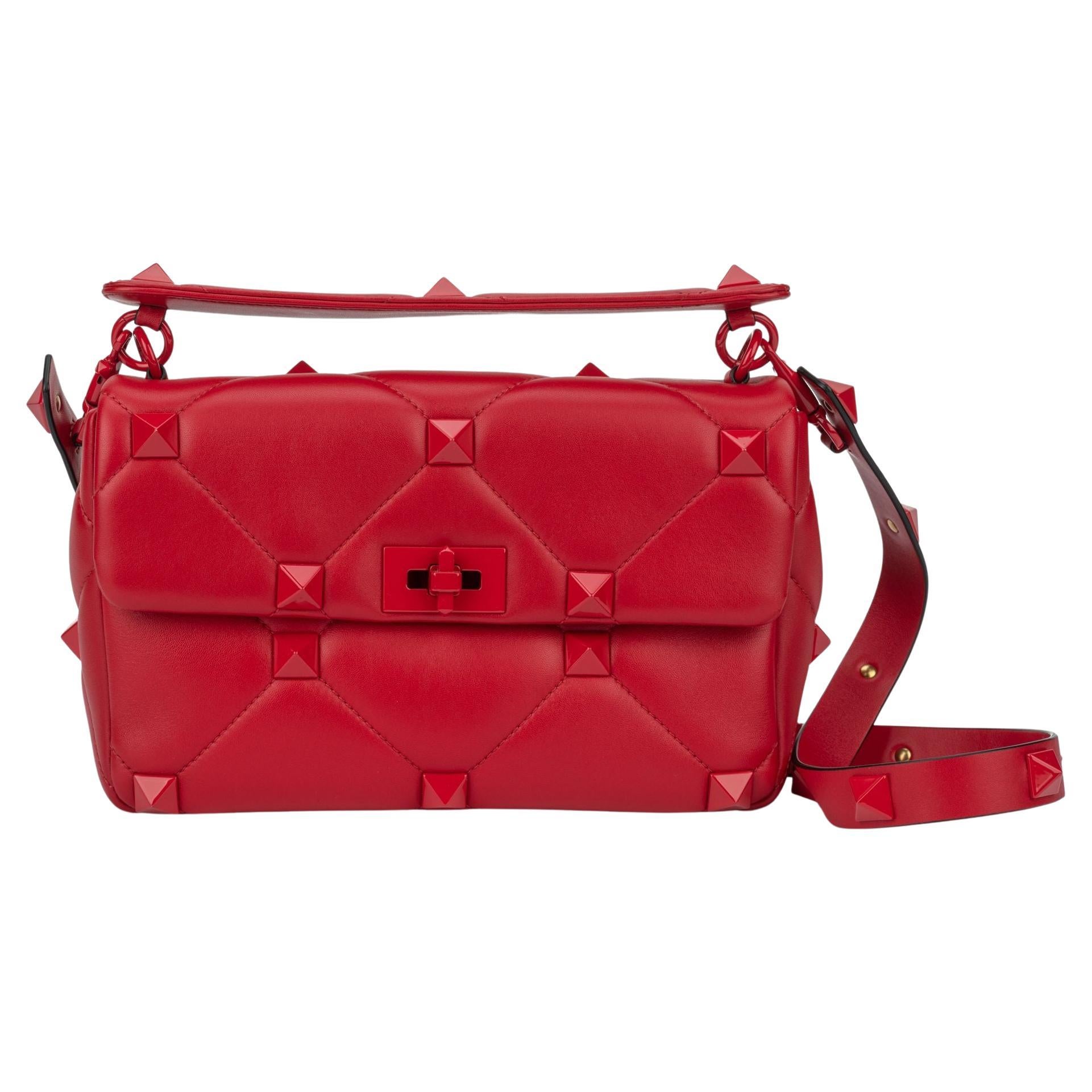 Valentino Roman Stud Red Shoulder Bag New For Sale