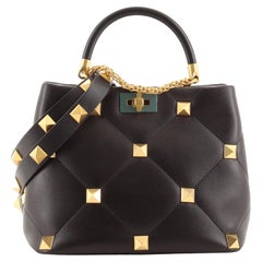 Valentino Roman Stud Top Handle Bag Quilted Leather Medium