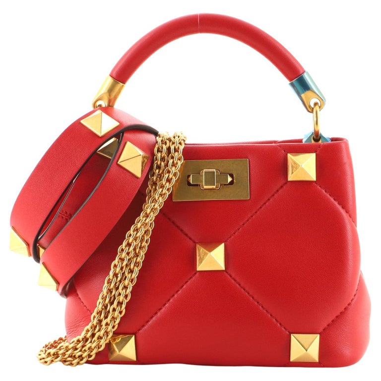 Valentino Roman Stud Top Handle Bag Quilted Leather Small For Sale at