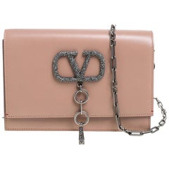 Valentino Rose Canelle Leder Klein VCASE Swarovski Kristalle Logo Umhängetasche