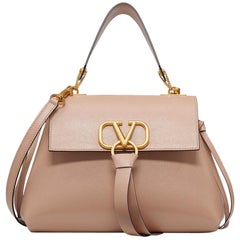 Valentino Rose Canelle Leather Small VRING Top Handle Bag