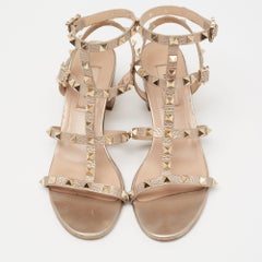 Valentino Rose Gold Leather Rockstud Ankle-Strap Sandals Size 37
