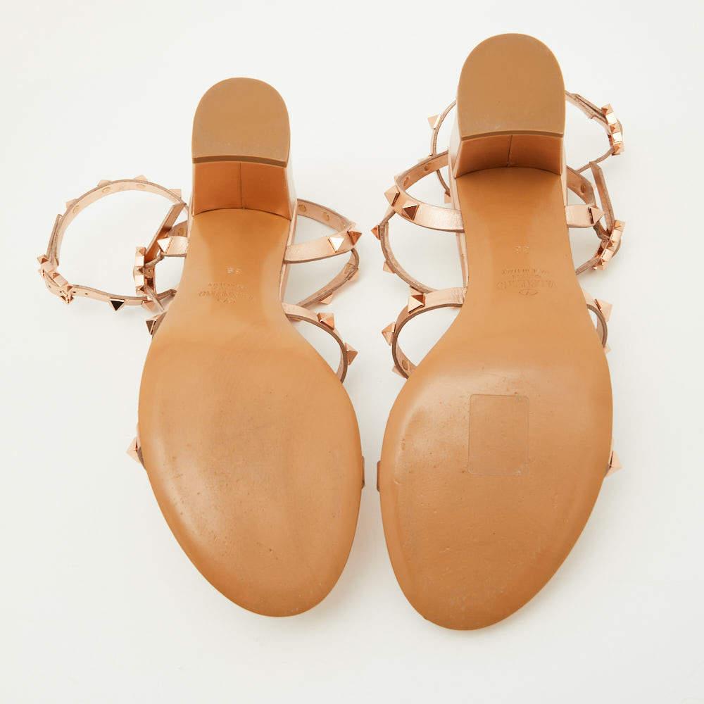 Valentino Rose Gold Leather Rockstud Ankle Strap Sandals Size 38 2