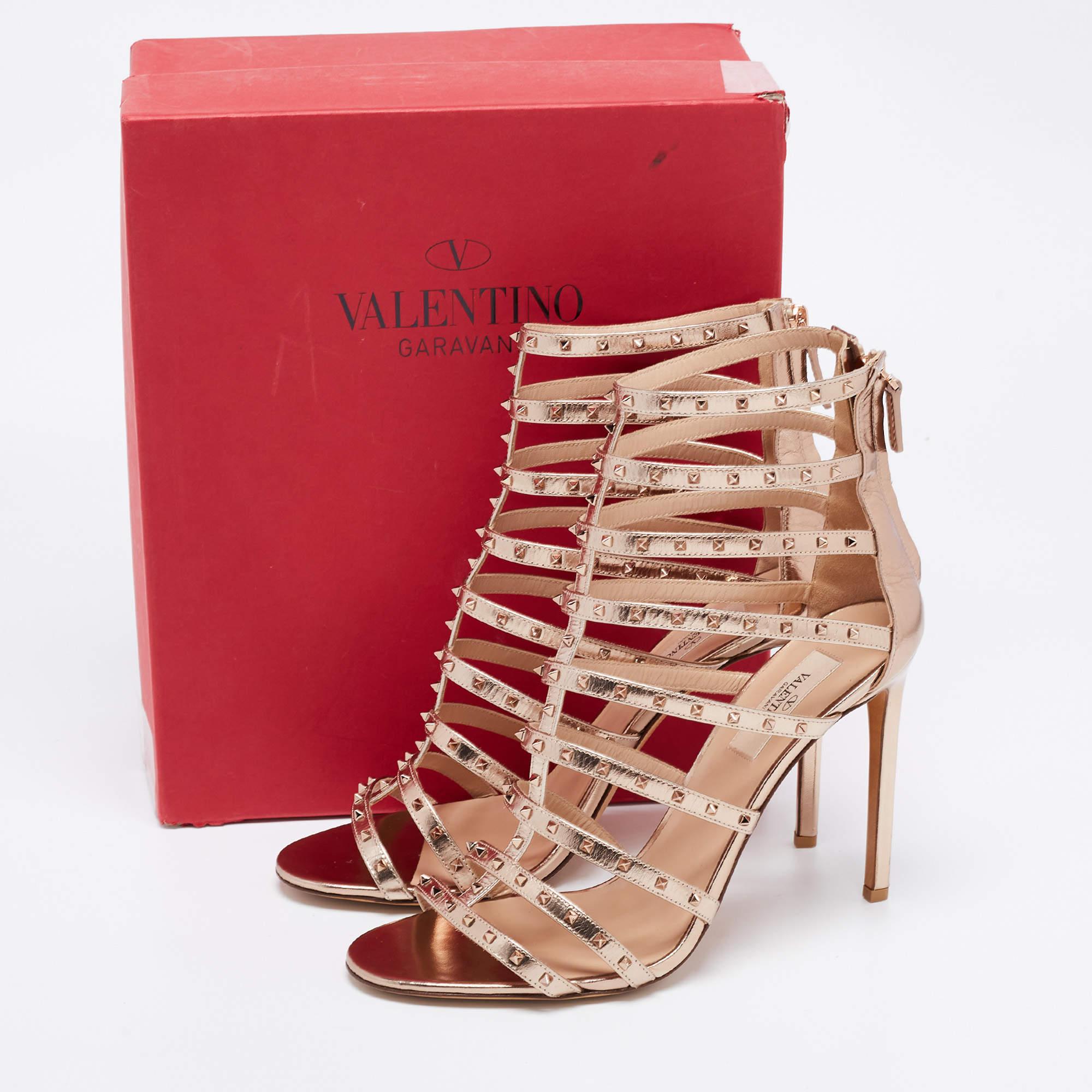 Valentino Rose Gold Leather Rockstud Gladiator Sandals Size 41 3