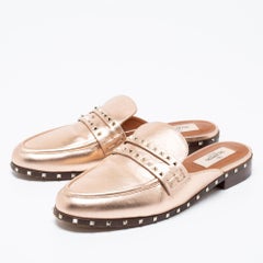 Valentino Rose Gold Leather Rockstud Mule Sandals Size 36
