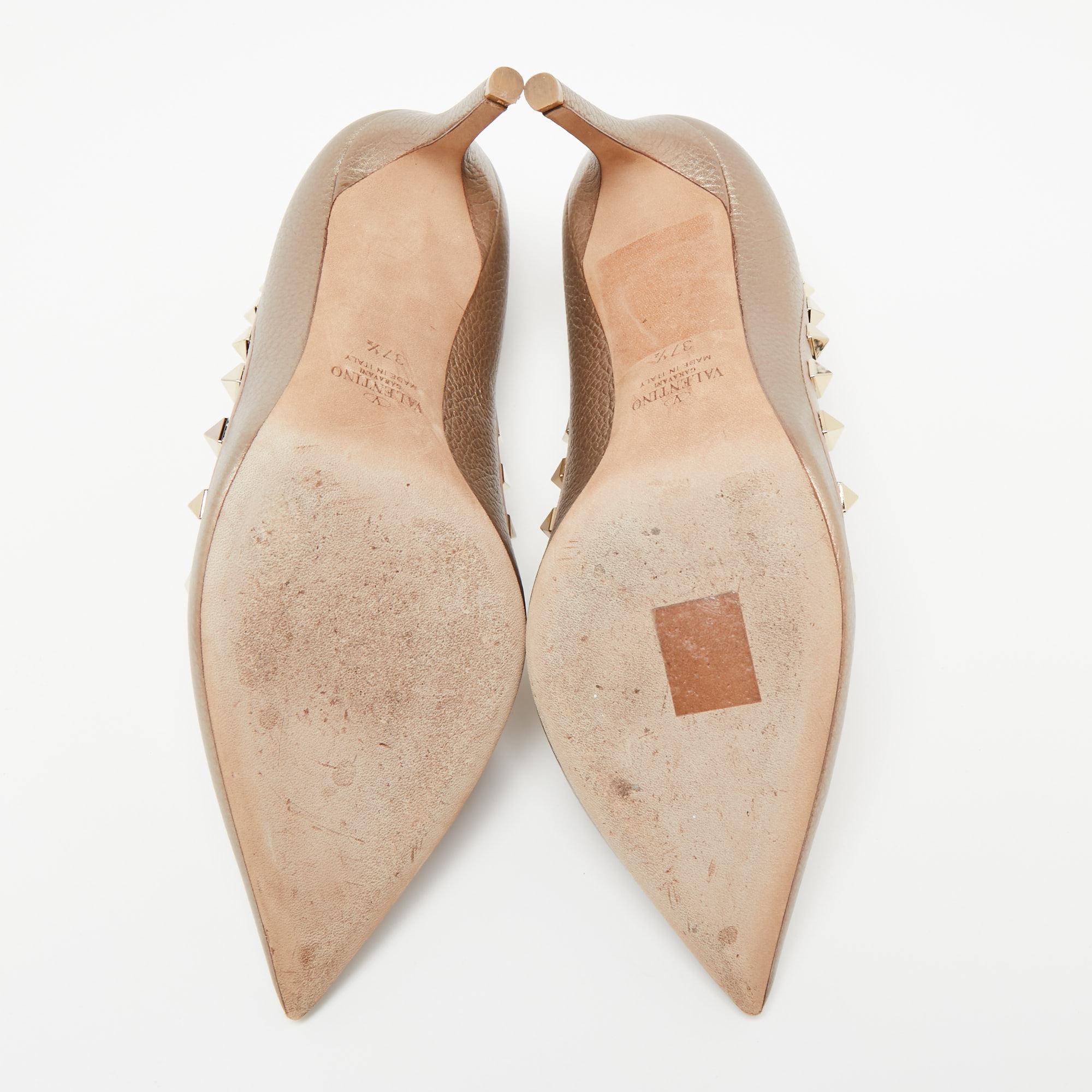 Valentino Rose Gold Leather Rockstud Pumps Size 37.5 3