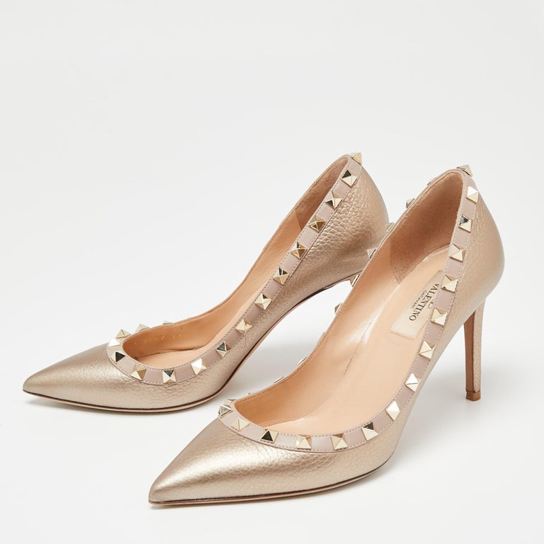 Valentino Rose Gold Leather Rockstud Pumps Size at 1stDibs