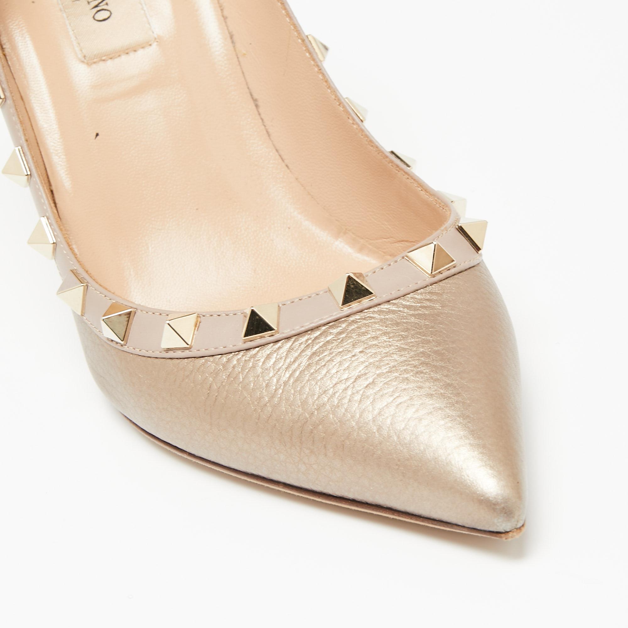 Valentino Rose Gold Leather Rockstud Pumps Size 37.5 1