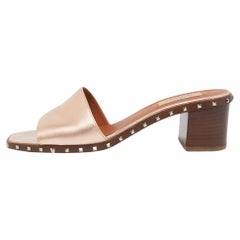 Valentino Rose Gold Leather Soul Rockstud Slide Sandals Size 39