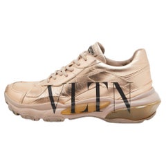 Valentino Rose Gold Leather VLTN print Bounce Sneakers Size 40