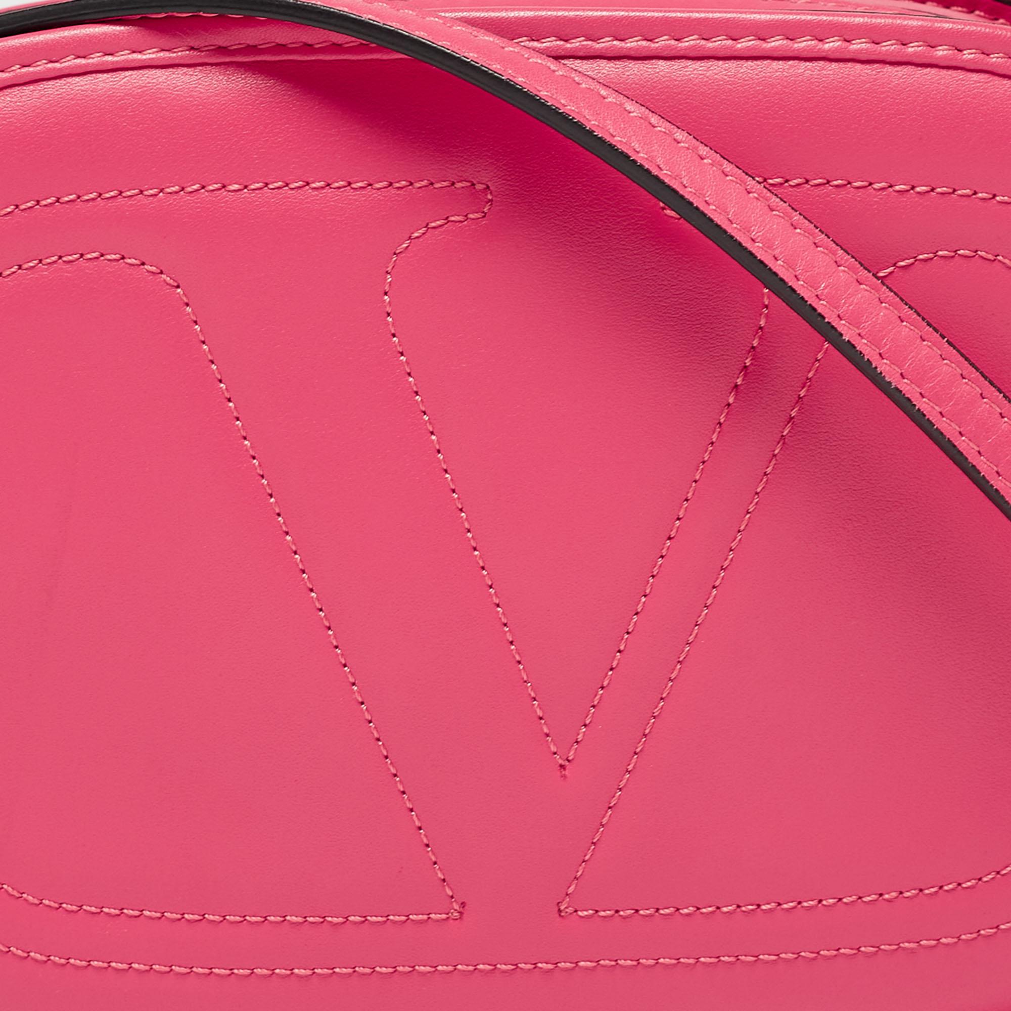 Valentino Rose Pink Leather V Logo Shoulder Bag 3