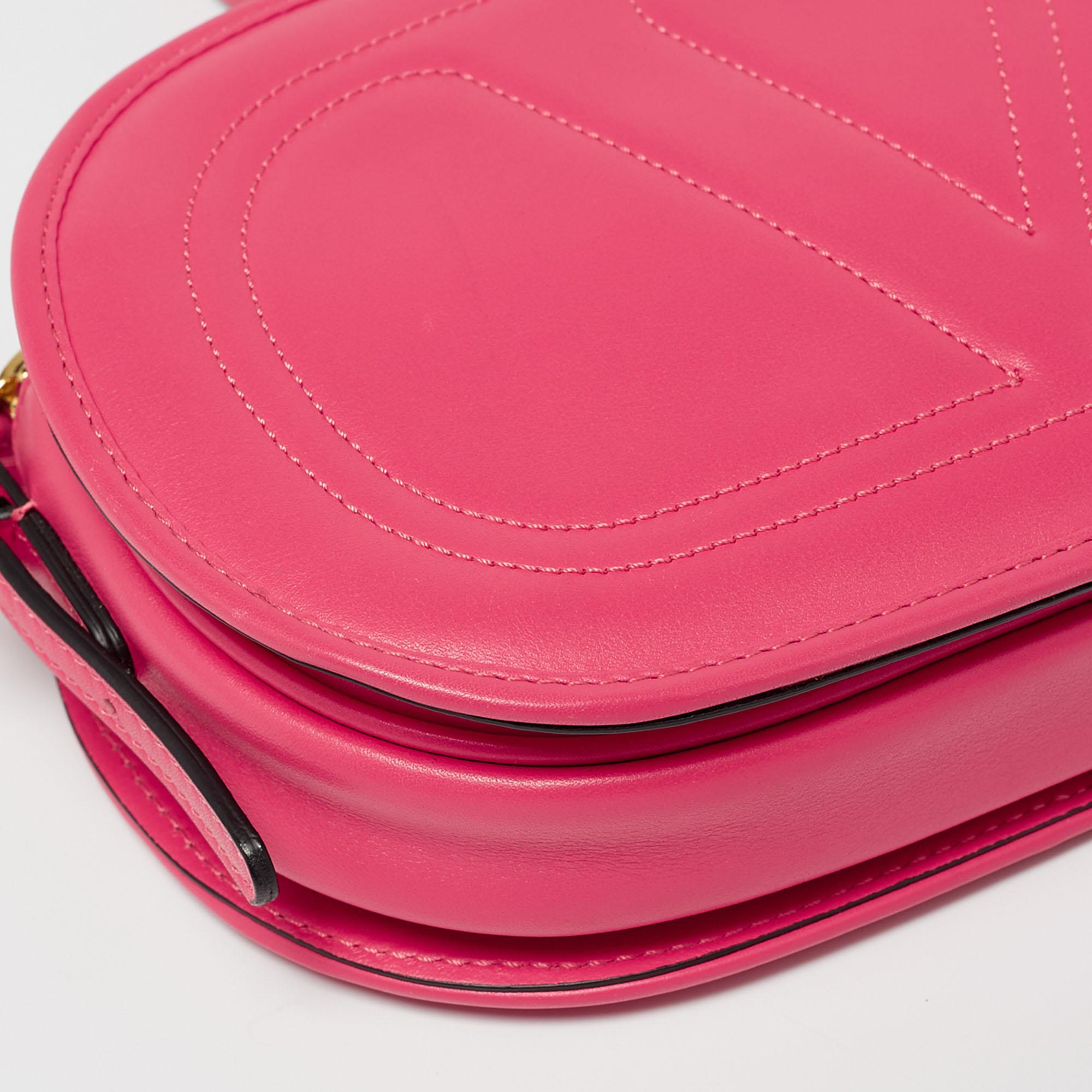 Valentino Rose Pink Leather V Logo Shoulder Bag 5