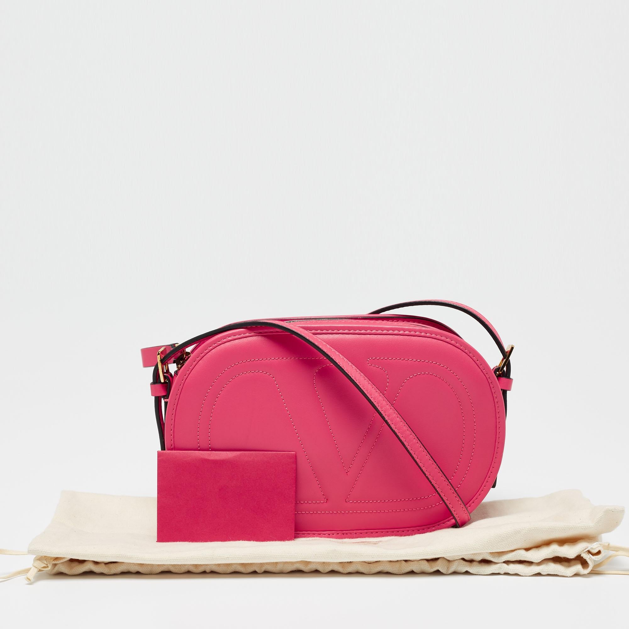 Valentino Rose Pink Leather V Logo Shoulder Bag 6