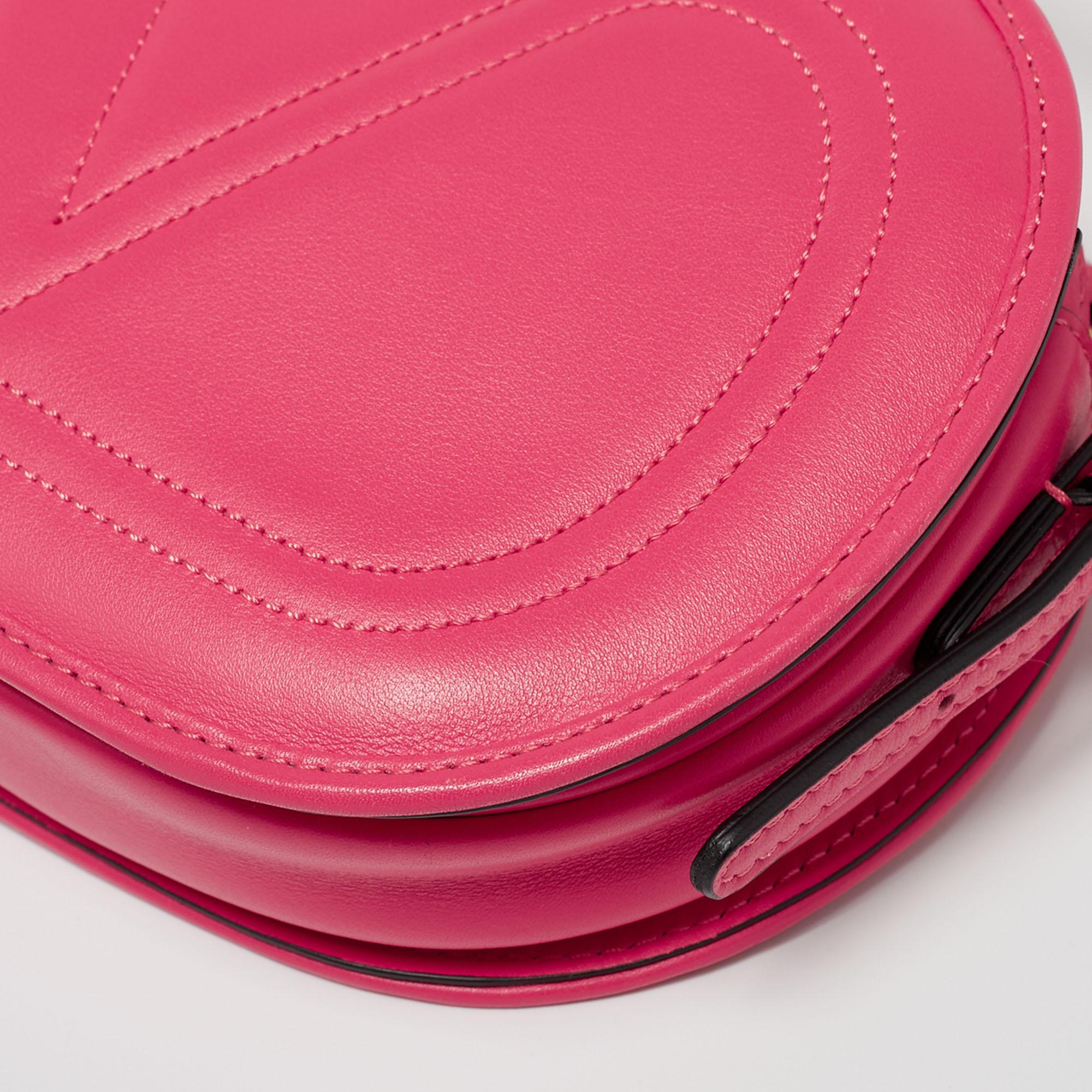 Valentino Rose Pink Leather V Logo Shoulder Bag 1