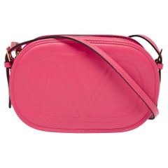 Valentino Rose Pink Leather V Logo Shoulder Bag