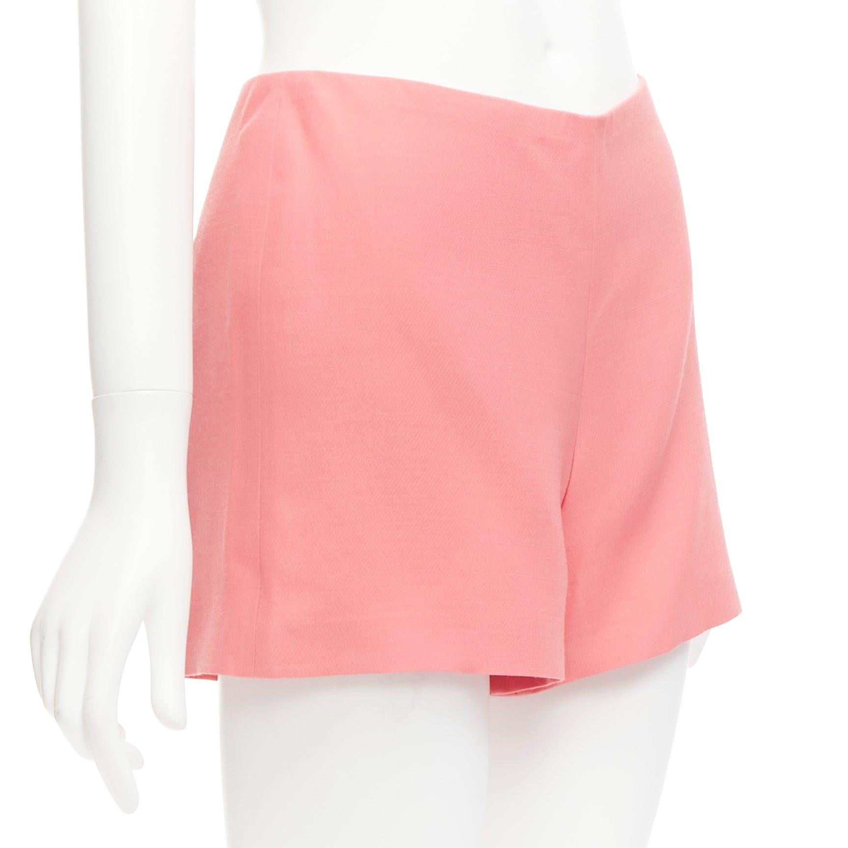 Women's VALENTINO rose pink virgin wool silk high waist minimal wide shorts IT38 XS For Sale