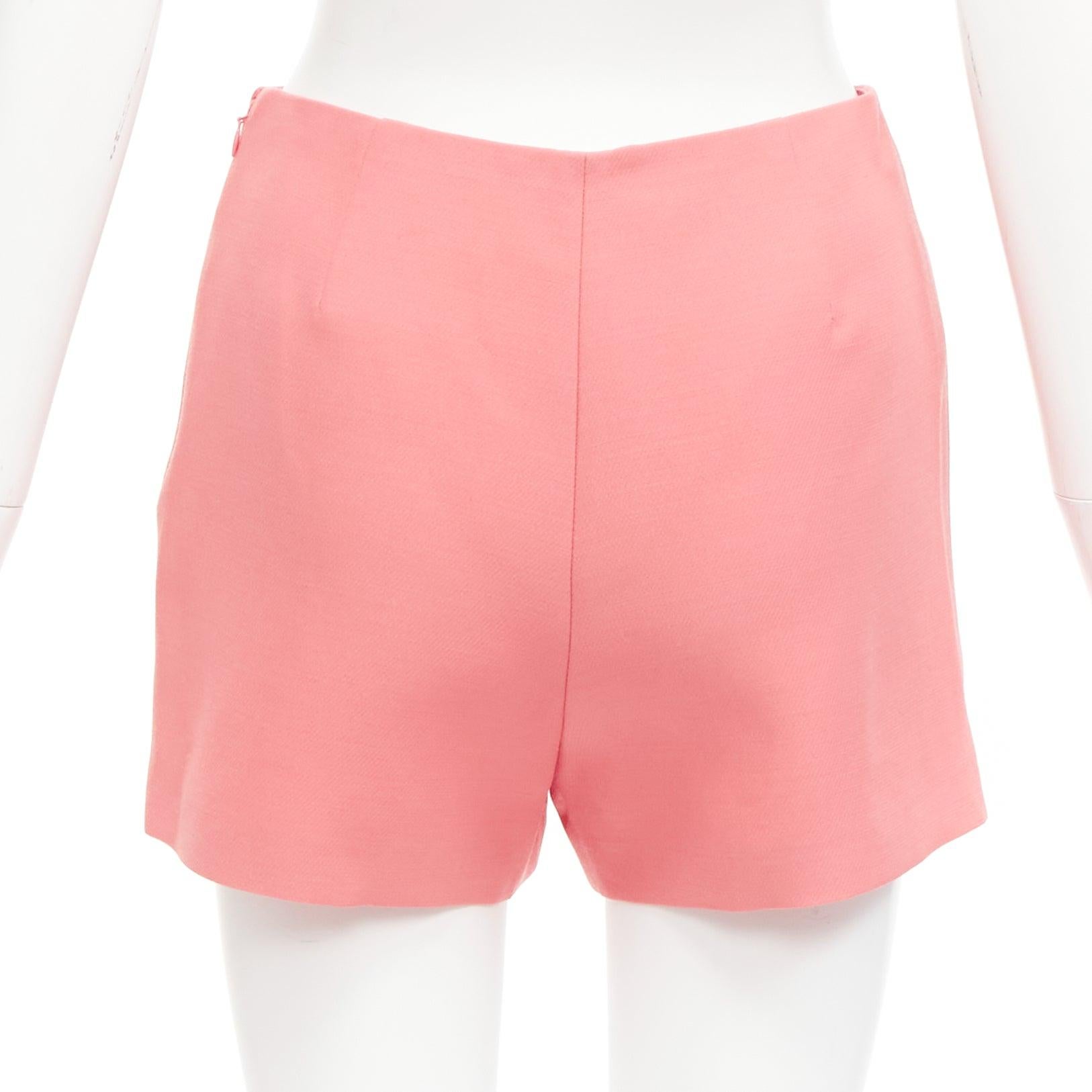 VALENTINO rose pink virgin wool silk high waist minimal wide shorts IT38 XS For Sale 2