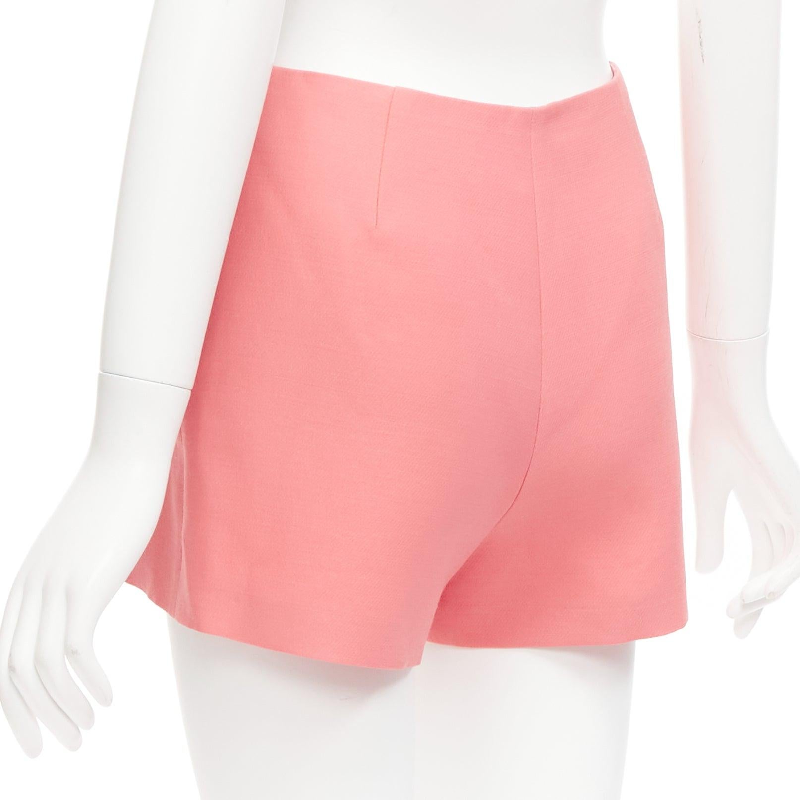 VALENTINO rose pink virgin wool silk high waist minimal wide shorts IT38 XS For Sale 3