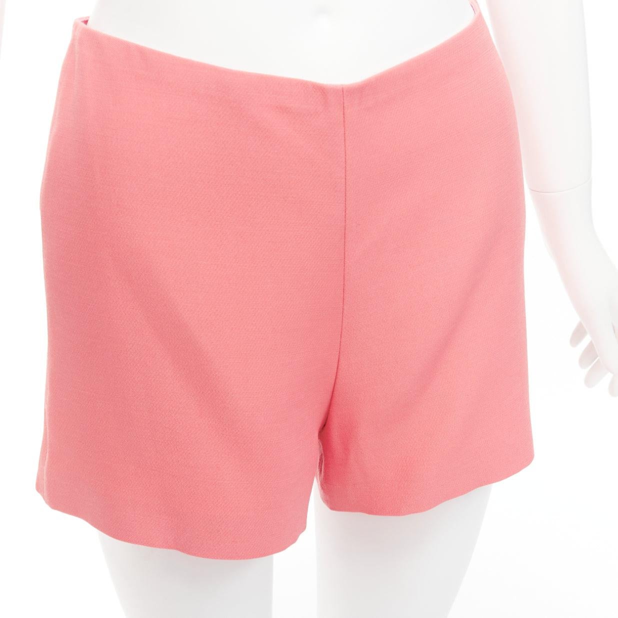 VALENTINO rose pink virgin wool silk high waist minimal wide shorts IT38 XS For Sale 4
