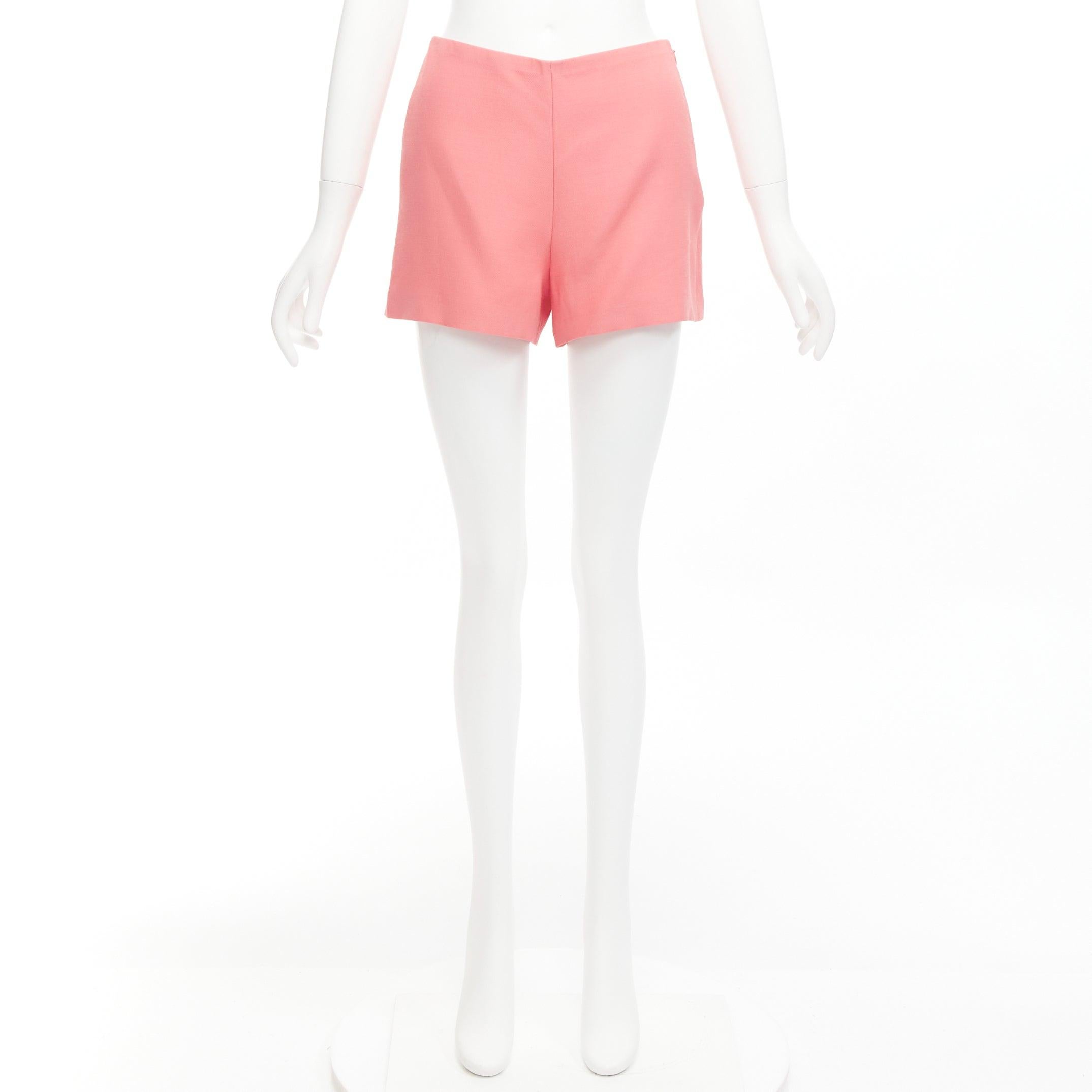VALENTINO rosa lana virgen seda cintura alta pantalón corto mínimo ancho IT38 XS en venta 5