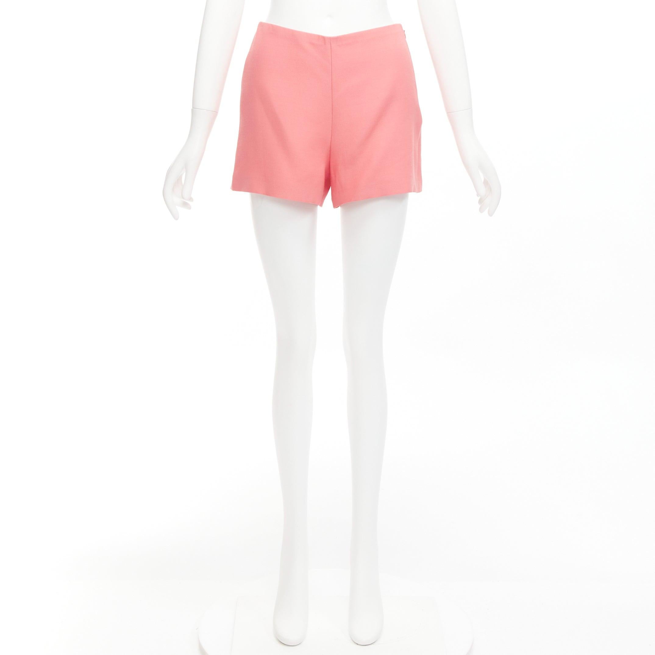 VALENTINO rose pink virgin wool silk high waist minimal wide shorts IT38 XS For Sale 6