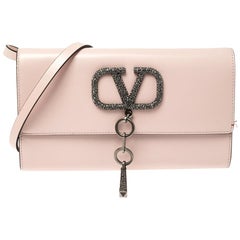 Valentino Rose Quartz Leather VCASE With Swarovski Crystals Clutch Bag