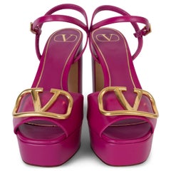 VALENTINO Rose Violet leather 2022 VLOGO Platform Sandals Shoes 37