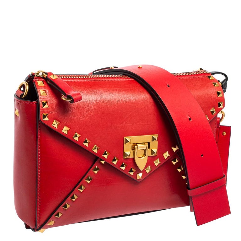 Valentino Rouge Pur Smooth Leather Rockstud Hype Medium Shoulder Bag 1stDibs