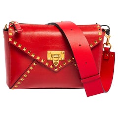 Valentino Rouge Pur Smooth Leather Rockstud Hype Medium Shoulder Bag