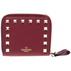 Valentino Rubino Leather Rockstud Zip Around Wallet