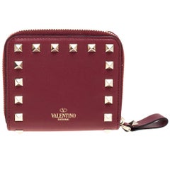Valentino Rubino Leather Rockstud Zip Around Wallet