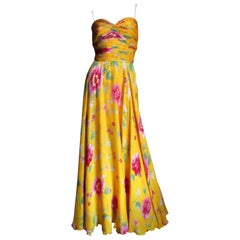 Valentino Ruched Silk Flower Gown