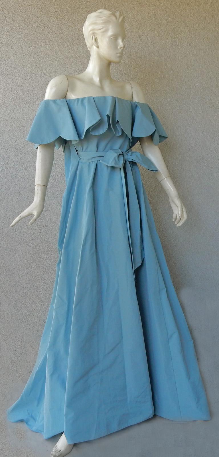 Blue Valentino Runway Bare Shoulder Full Train Dress Gown  new! For Sale