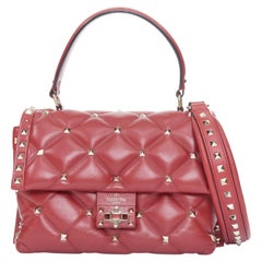 VALENTINO runway Candystud Rosso red quilted lambskin leather top handle bag