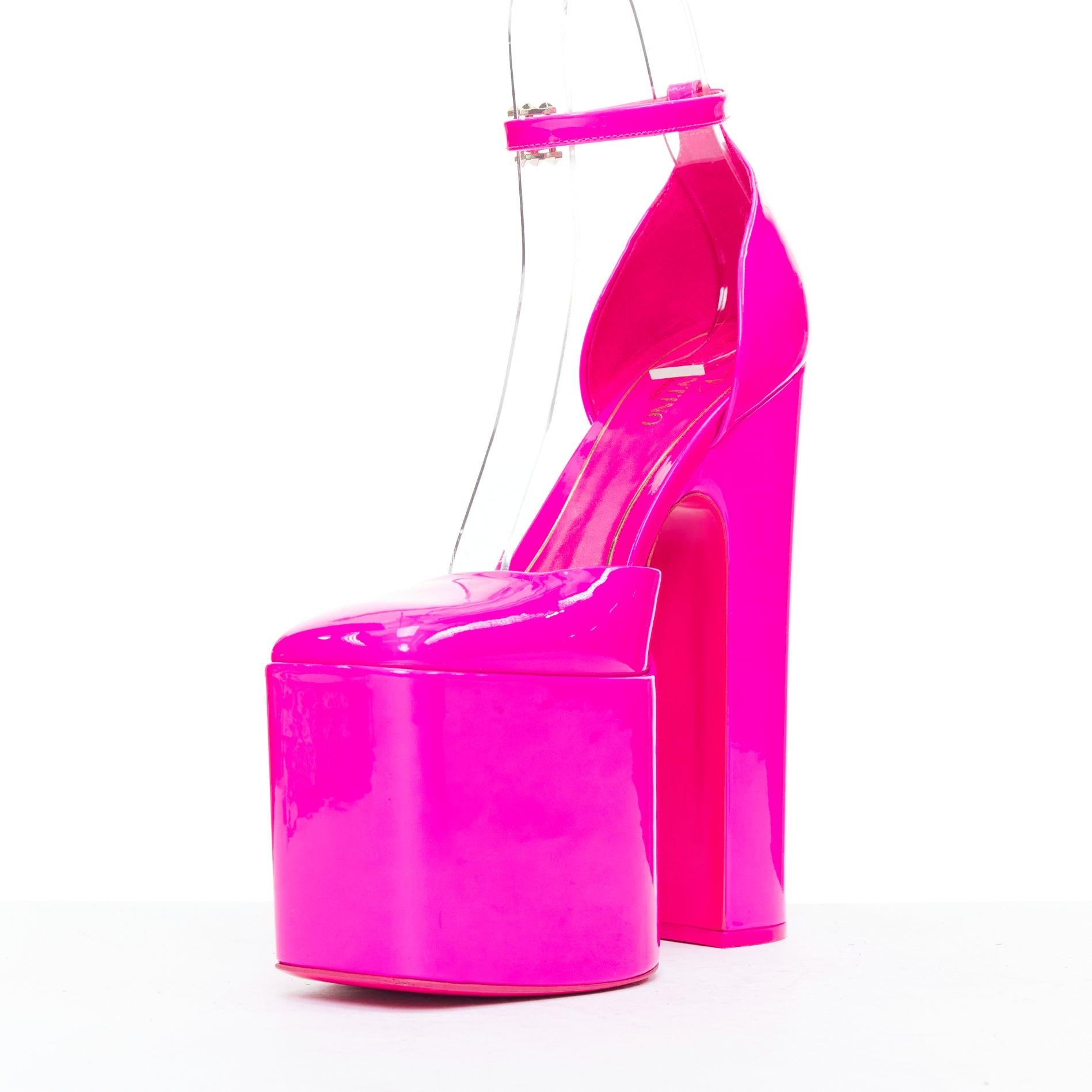 Women's VALENTINO Runway Discobox 180 hot pink patent platform ankle strap heels EU37.5 For Sale