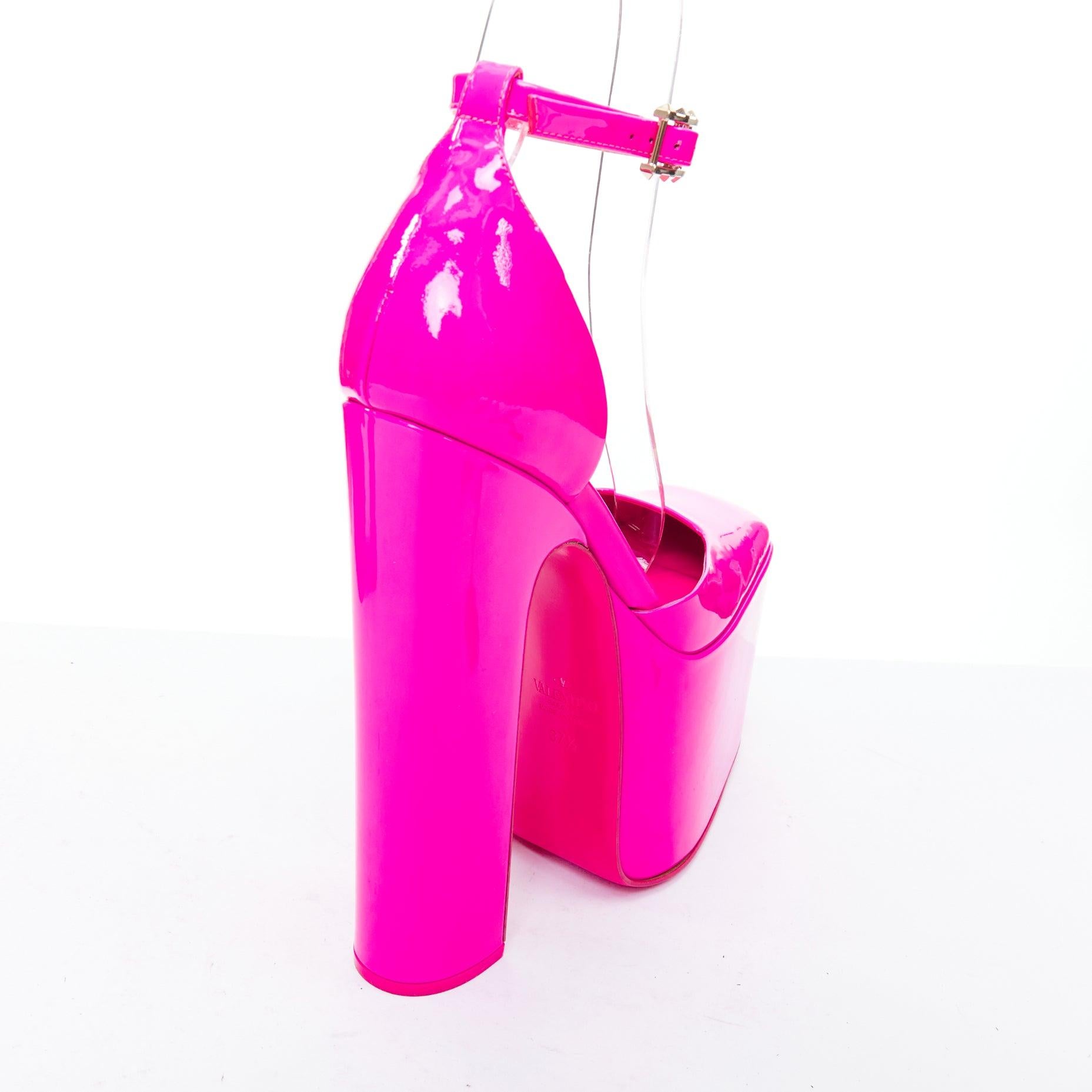 VALENTINO Runway Discobox 180 hot pink patent platform ankle strap heels EU37.5 For Sale 4