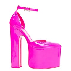 VALENTINO Runway Discobox 180 hot pink patent platform ankle strap heels EU37.5