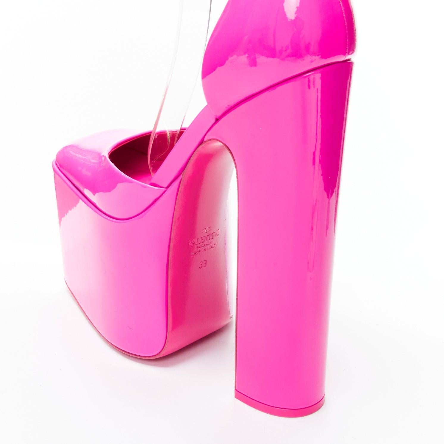 VALENTINO Runway Discobox 180 hot pink patent platform ankle strap heels EU39 For Sale 4