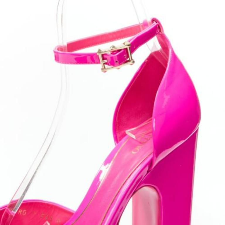 VALENTINO Runway Discobox 180 hot pink patent platform ankle strap heels EU39 For Sale 3