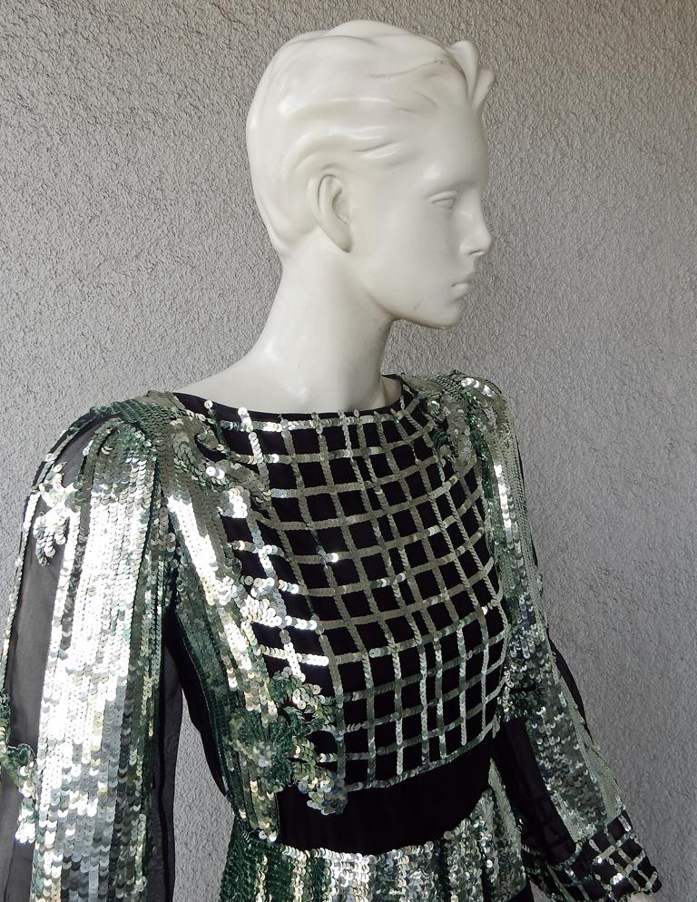 Valentino Runway Emerald Sequin Shimmer Dress Gown NWT