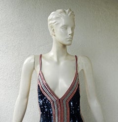 Valentino Runway Inspired Art Deco Beaded Handkerchief Hem Evening Dress Gown